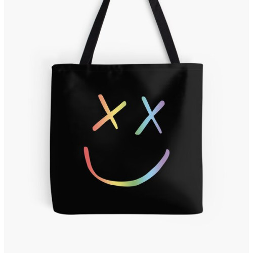 Louis Tomlinson Bags - Rainbow Smiley Louis Tomlinson black background All Over Print Tote Bag RB0308